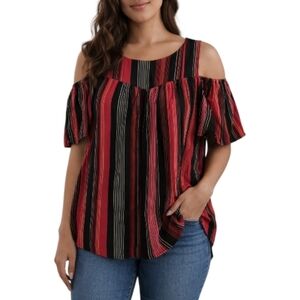 Monteau Cold Shoulder Striped Top Size Medium NWT